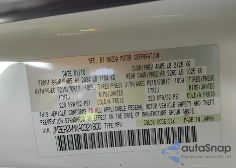 2010 Mazda Cx-7 I Sport z USA, uszkodzony, nr VIN JM3ER2WMXA0321800